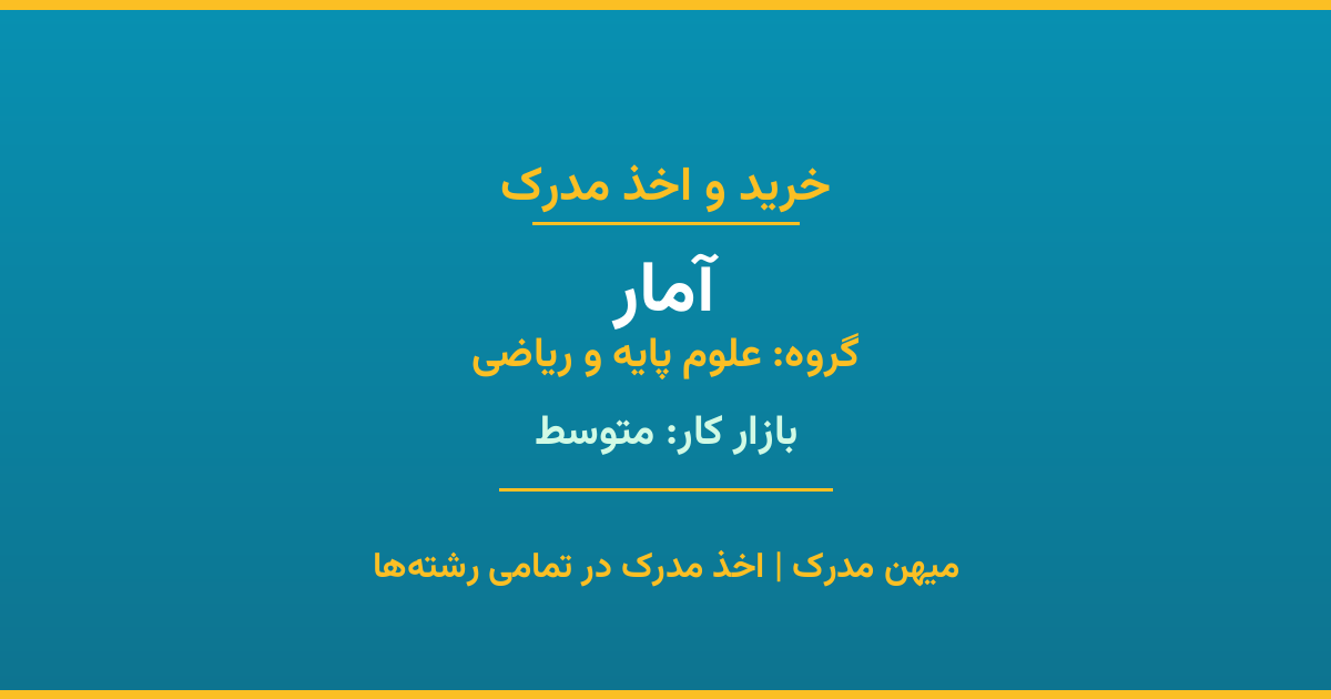 اخذ مدرک رشته آمار در گروه علوم پایه و ریاضی. بازار کار متوسط. تمامی مقاطع کاردانی، کارشناسی، ارشد و دکتری با استعلام رسمی. مشاوره رایگان و ثبت درخواست.