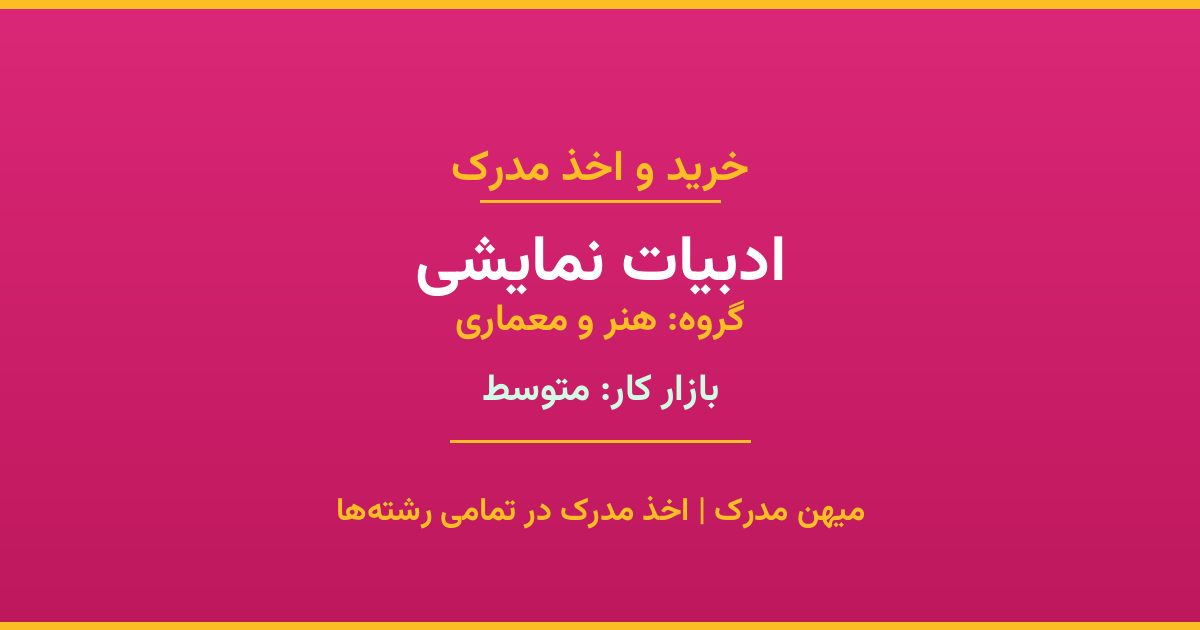 دریافت مدرک تحصیلی رشته ادبیات نمایشی در مقاطع مختلف. بازار کار متوسط و فرصت‌های شغلی عالی. مدارک قانونی با مهر رسمی دانشگاه. استعلام آنلاین.