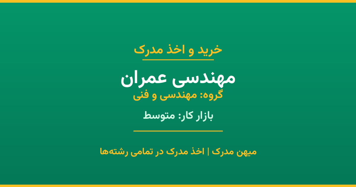 اخذ مدرک رشته مهندسی عمران در گروه مهندسی و فنی. بازار کار متوسط. تمامی مقاطع کاردانی، کارشناسی، ارشد و دکتری با استعلام رسمی. مشاوره رایگان و ثبت درخواست.