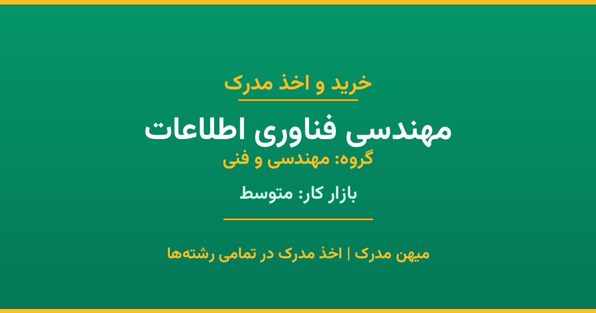 خرید مدرک مهندسی فناوری اطلاعات - رشته‌ای از گروه مهندسی و فنی با تقاضای متوسط در بازار کار. مدارک معتبر و قابل استعلام در تمامی دانشگاه‌های ایران. همین حالا اقدام کنید.