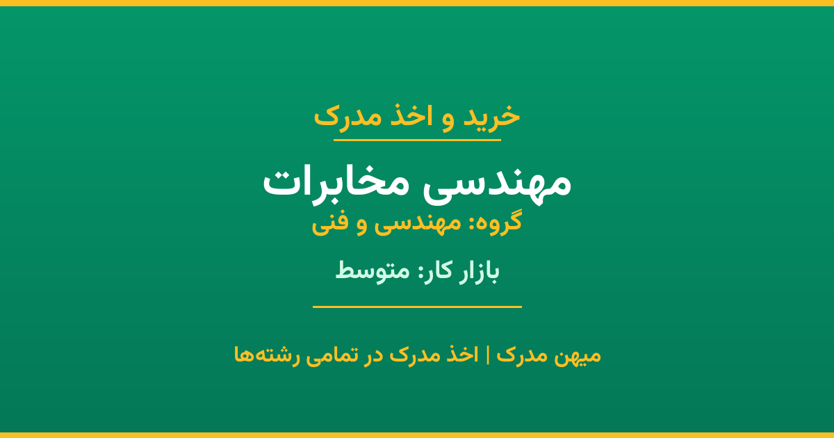 اخذ مدرک رشته مهندسی مخابرات در گروه مهندسی و فنی. بازار کار متوسط. تمامی مقاطع کاردانی، کارشناسی، ارشد و دکتری با استعلام رسمی. مشاوره رایگان و ثبت درخواست.